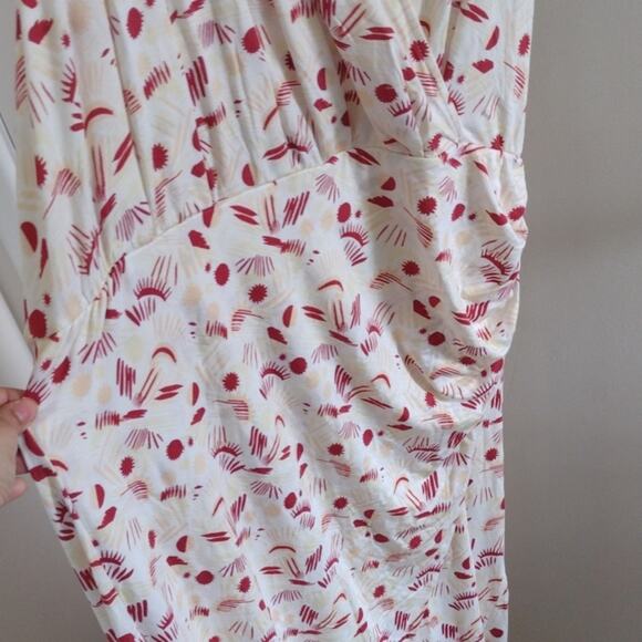 NWT Free People Daria Graphic Maxi Dress Ivory Red Combo Front Slit Size L - Picture 11 of 15